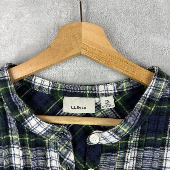 L.L.Bean Plaid Flannel Maxi Dress Green Tartan Button Front Women 2X Plus cabin - Picture 4 of 9